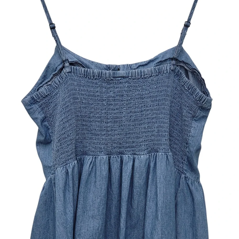 Denim Sundress XL Button Front Midi  Blue Coastal Granddaughter Cottagecore